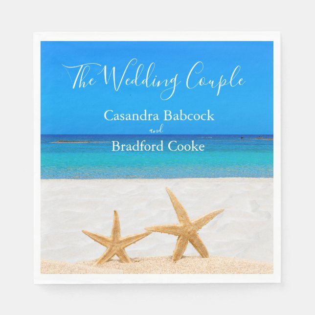 Beach Wedding 2 Starfish i Sand Bröllop Pappersservett (Framsidan)