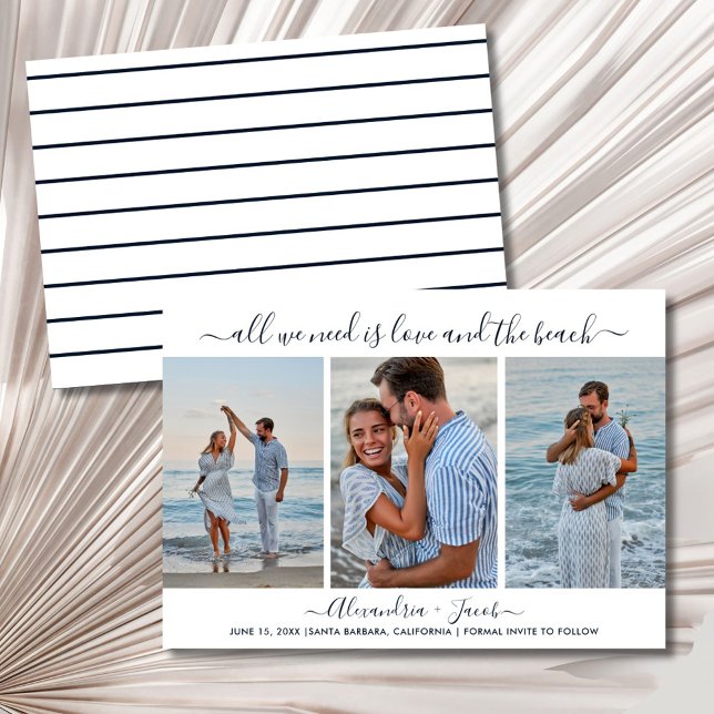 Beach Wedding 3 Photo Save the Date Spara Datumet (Beach Wedding 3 Photo Save the Date)