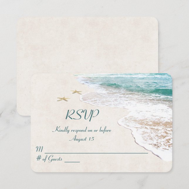 Beach Wedding and starfish OSA Inbjudningar (Fram/baksida)