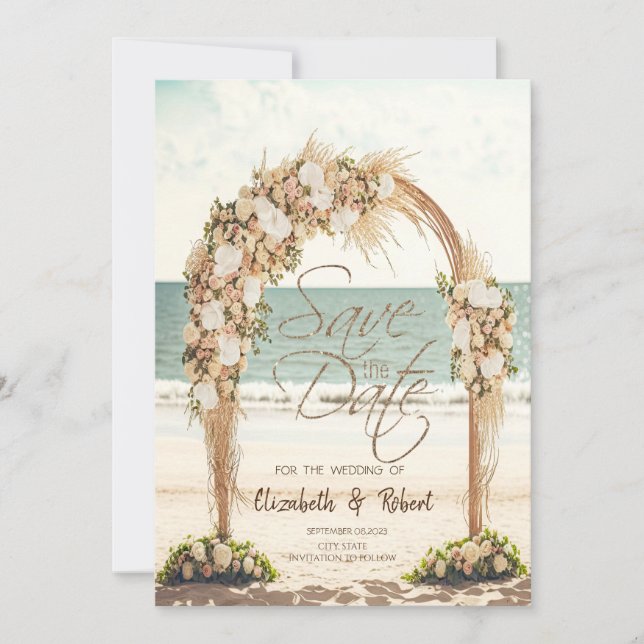 Beach Wedding Arbour Ro Sommar Datumkortet Spara Datumet (Framsida)