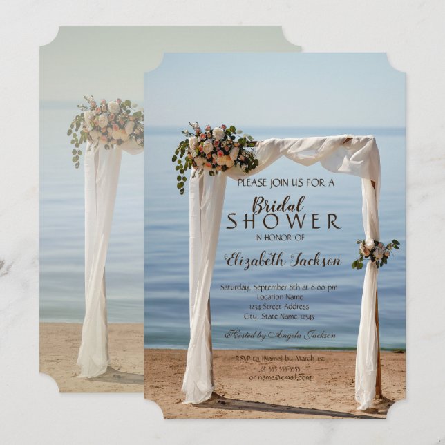Beach Wedding Arch Blommigt Möhippa Inbjudningar (Fram/baksida)