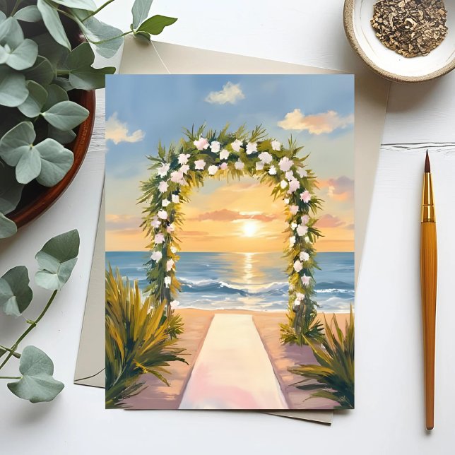 Beach Wedding Arch Blommigt Watercolor Vykort (Skapare uppladdad)
