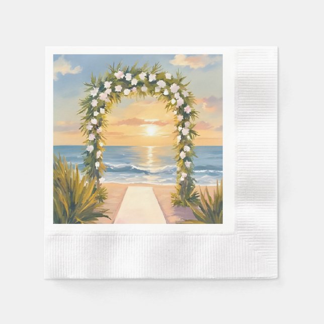 Beach Wedding Arch Floral Watercolor Pappersservett (Framsidan)