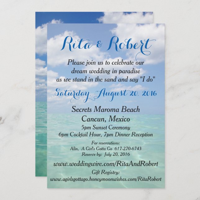Beach Wedding bjudande - Ocean III Art on Back Inbjudningar (Fram/baksida)
