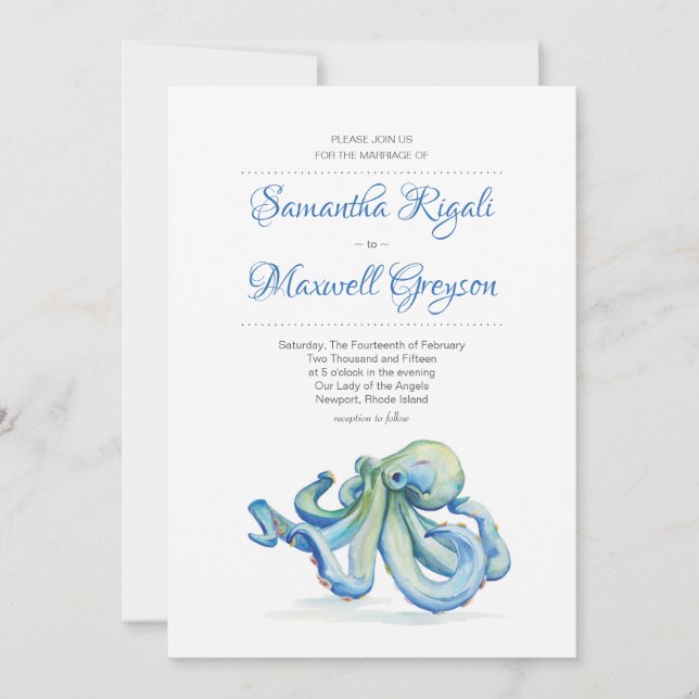 Beach Wedding bjudande, Octopus Inbjudningar (Framsida)