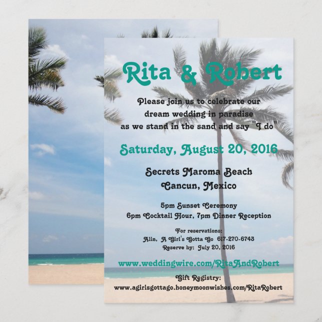 Beach Wedding bjudits in - Handflatan Träd I Art o Inbjudningar (Fram/baksida)