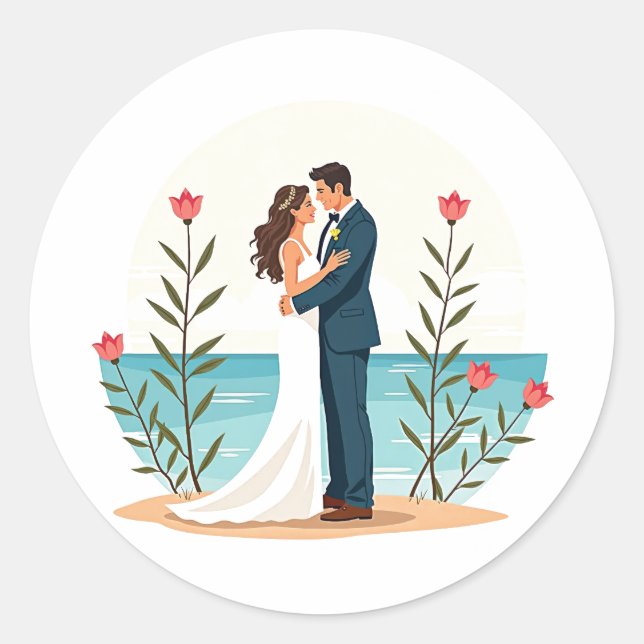 Beach Wedding Bliss Sticker Runt Klistermärke (Framsida)