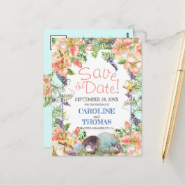Beach Wedding Blommigt Seashells Pearl Save Date Vykort
