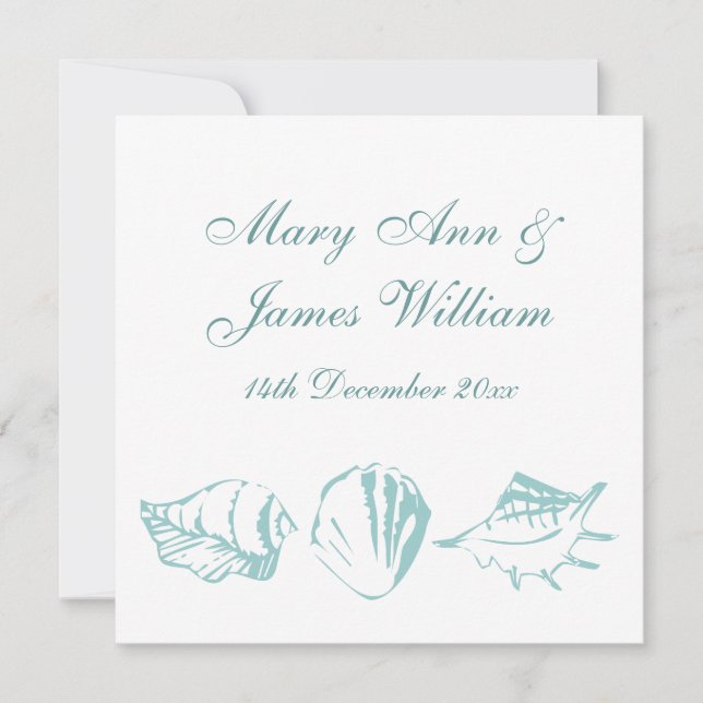 Beach Wedding Blue Seashells Inbjudningar (Framsida)