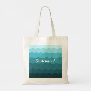 Beach Wedding Blue Vågar Bridesmaid med Namn Tygkasse