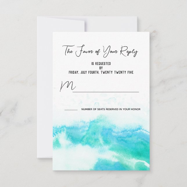 Beach Wedding Blue Vågar OSA Responcard (Framsida)