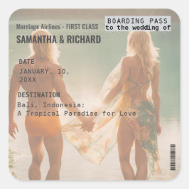 Beach Wedding Boarding Pass Romantic Beach  Fyrkantigt Klistermärke