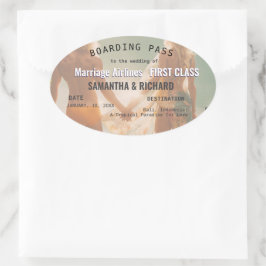Beach Wedding Boarding Pass Romantic  Ovalt Klistermärke