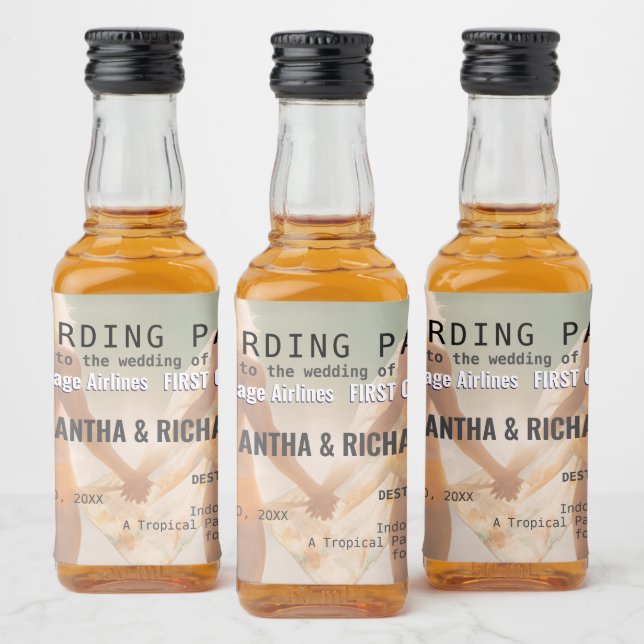 Beach Wedding Boarding Pass Romantic  Spritflaskor Etikett (Flaskor)