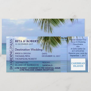 Beach Wedding Boardingpass Biljett-destination Inbjudningar