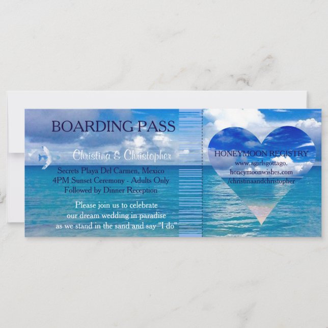 Beach Wedding | Boardingpass Biljett-destination Inbjudningar (Framsida)