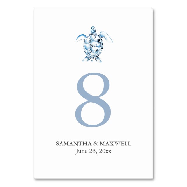 Beach Wedding Bordsnummer Cards Sea Turtle (Framsidan)