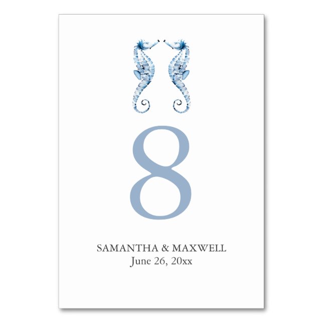 Beach Wedding Bordsnummer Cards Seahorse (Framsidan)