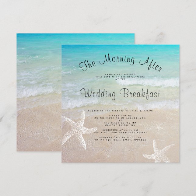 Beach Wedding Breakfast Square-inbjudningar Inbjudningar (Fram/baksida)