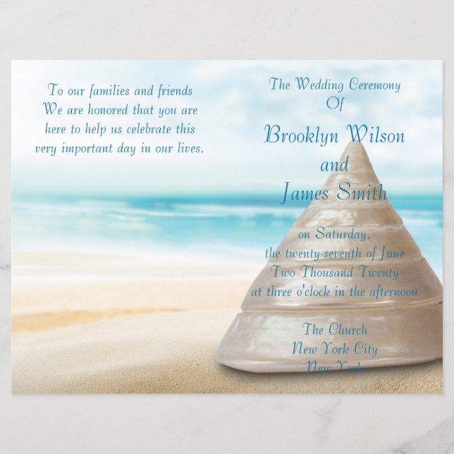 Beach Wedding Ceremony Program Flyer (Framsida)