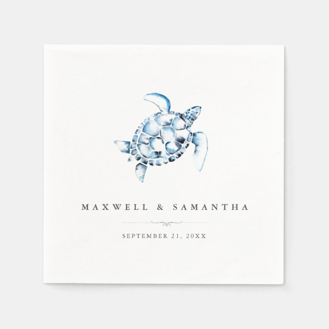 Beach Wedding Cocktail Napkins Sea Turtle Pappersservett (Framsidan)