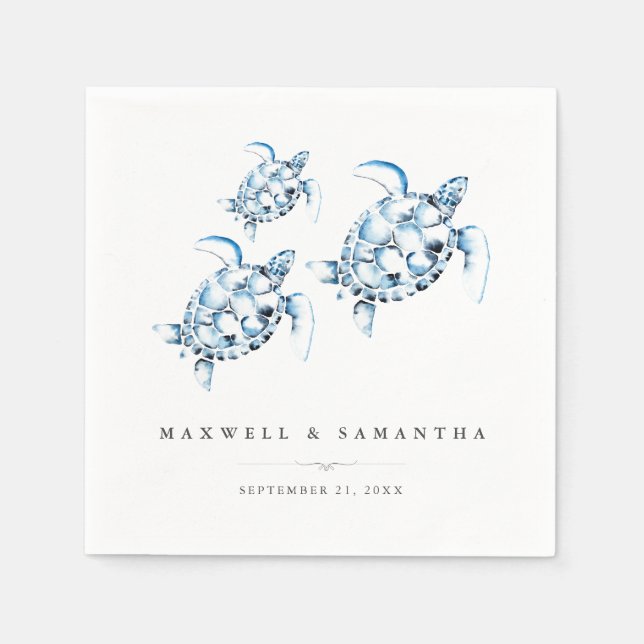 Beach Wedding Cocktail Napkins Sea Turtles Pappersservett (Framsidan)