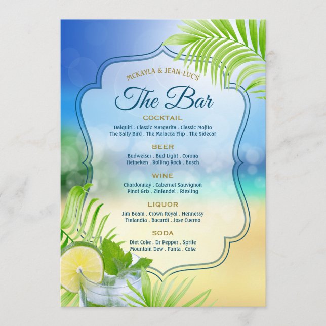 Beach Wedding Coola Mojito Handflatan Lämnar det ö Meny (Framsida)