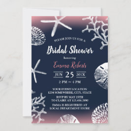 Beach Wedding Coral Reef Navy & Rosa Möhippa Inbjudningar