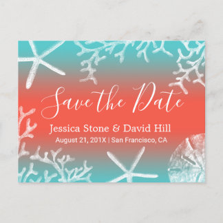 Beach Wedding Coral Reef Starfish Spara datumet Meddelande Vykort
