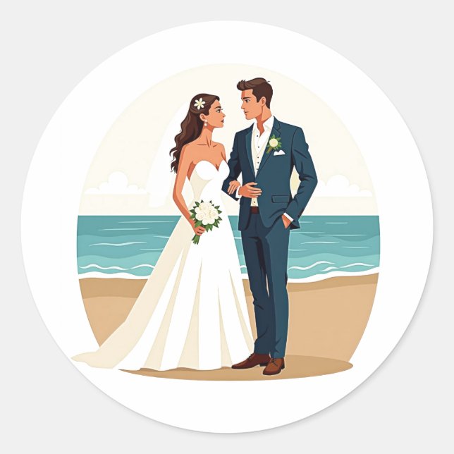 Beach Wedding Couple Sticker Runt Klistermärke (Framsida)
