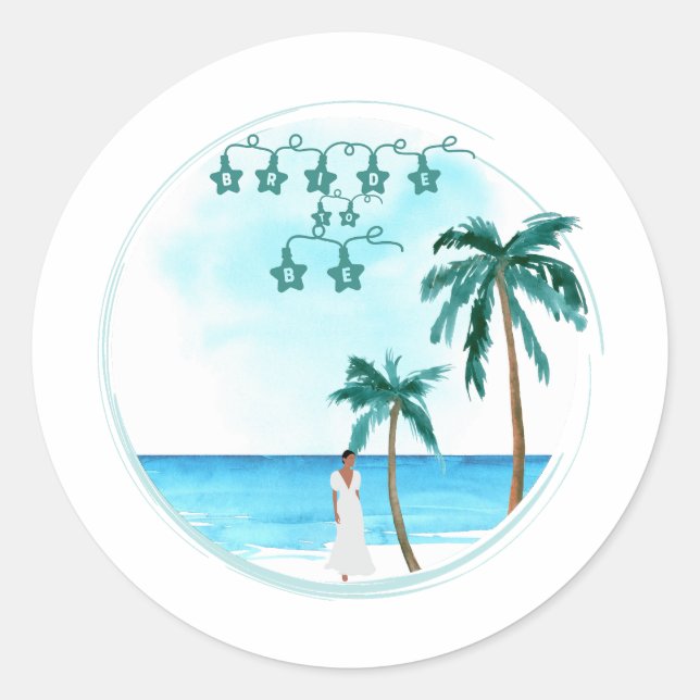 Beach Wedding Design Runt Klistermärke (Framsida)