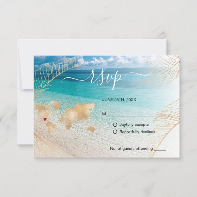 Beach Wedding Destinations Passport Guld World Map OSA Kort (Framsida)