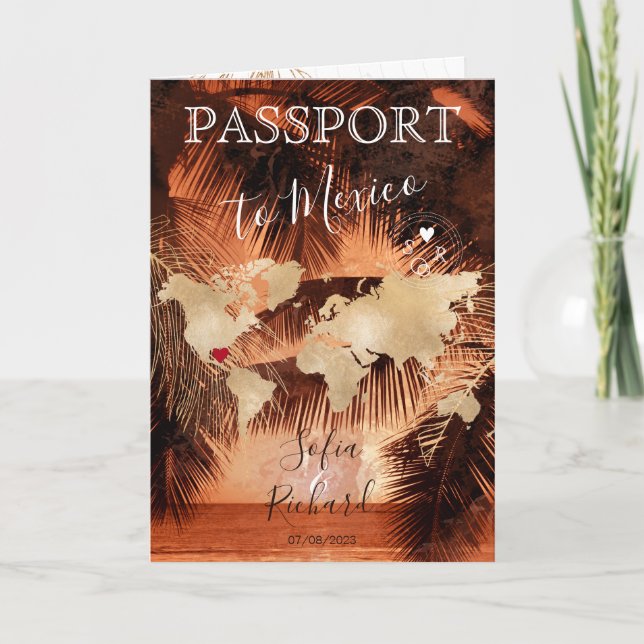 Beach Wedding Destinationspass World Map Invi Inbjudan (Framsida)