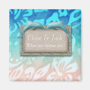 Beach Wedding Dolphin Hibiscus Flowe Spara datum Magnet