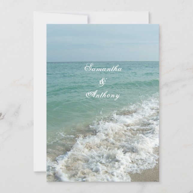 Beach Wedding eller Destinations Wedding Blue Ocea Inbjudningar (Framsida)