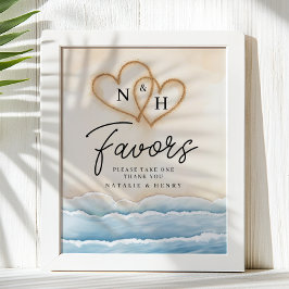 Beach Wedding Favor Sign med Sand Hearearts Poster