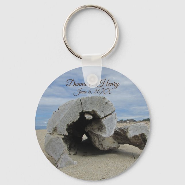 Beach Wedding Favor Söt Driftwood Photo Ocean Nyckelring (Framsida)