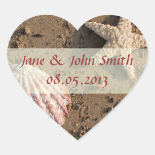 Beach Wedding Favor Stickers Hjärtformat Klistermärke