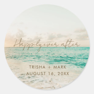 Beach Wedding Favor Stickers Runt Klistermärke