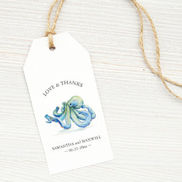 Beach Wedding Favor Taggs Vattenfärg Octopus Presentetikett