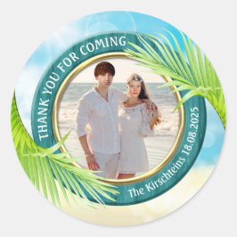 Beach Wedding favor your Photo Handflatan Löv Trop Runt Klistermärke