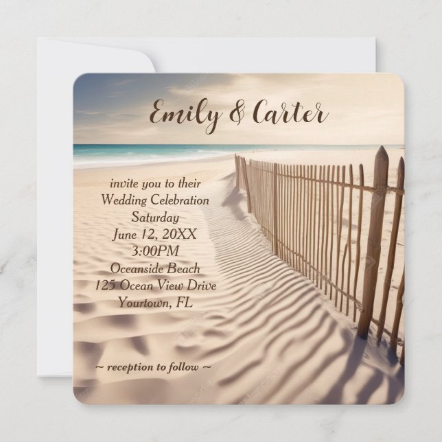 Beach Wedding Fence Inbjudningar (Framsida)