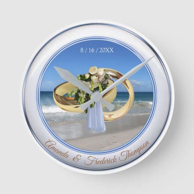 Beach Wedding Gift Clock Rund Klocka (Framsida)