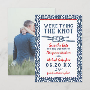 Beach Wedding Gifter sig Navy Blue Coral Photo Spara Datumet