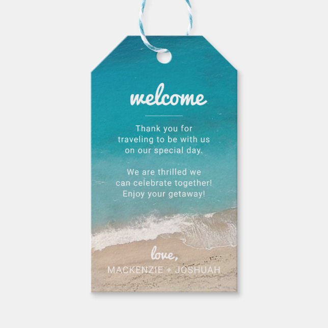 Beach Wedding Guest Tack och Välkommen Presentetikett (Framsidan)