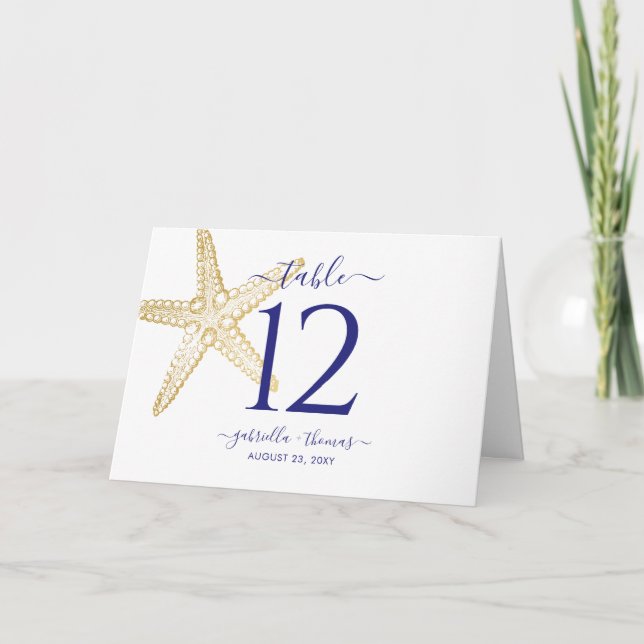Beach Wedding Guld Nautical Starfish Bordsnummer (Framsida)