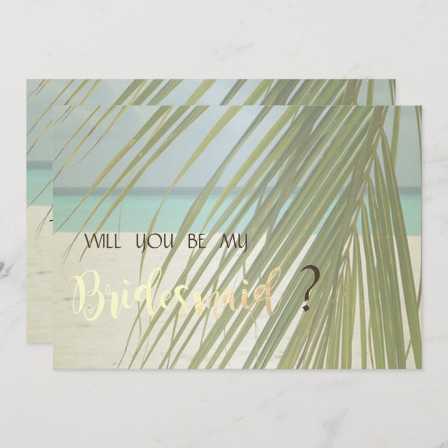Beach Wedding Handflatan Lövs Bridesmaid Card Inbjudningar (Fram/baksida)