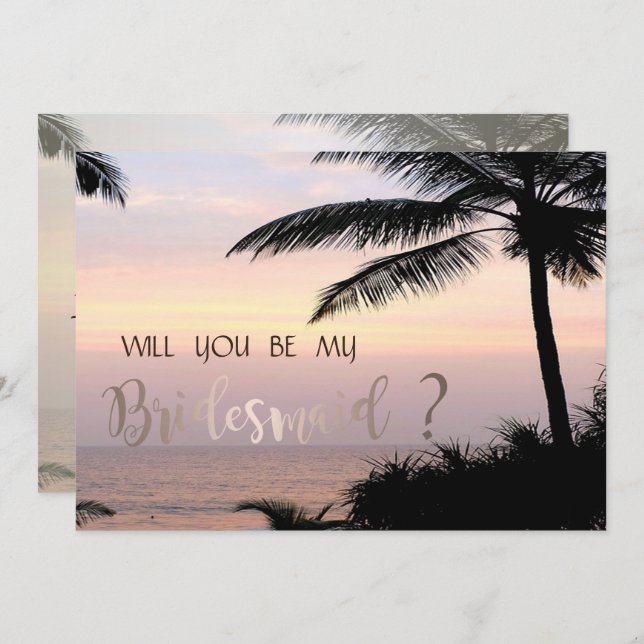 Beach Wedding Handflatan Sunset Bridesmaid Card Inbjudningar (Fram/baksida)