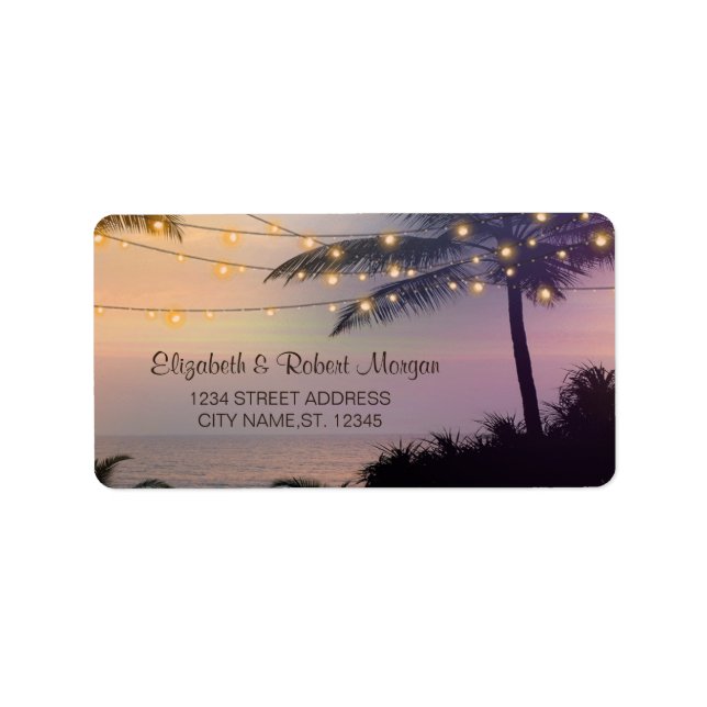 Beach Wedding,Handflatan Sunset Ljus-etikett Adressetikett (Framsidan)