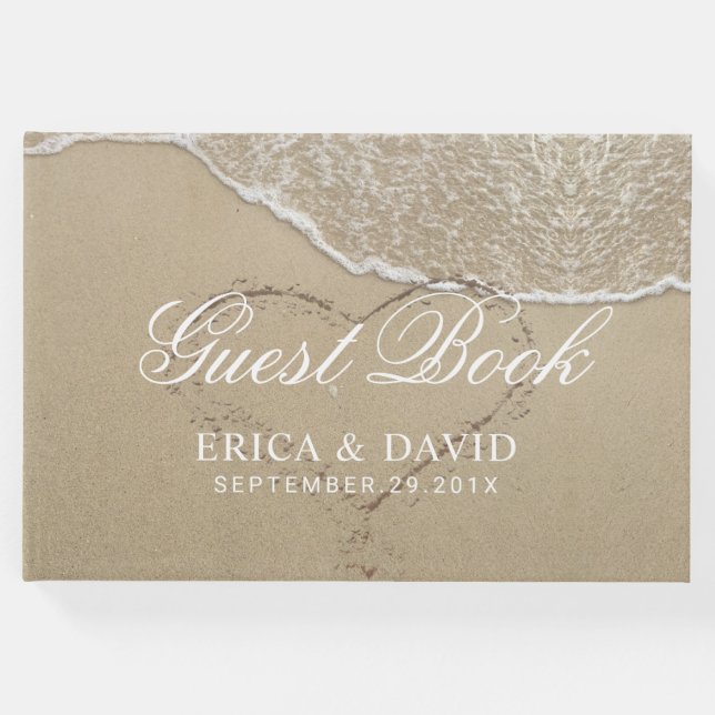 Beach Wedding Heart i Sand-Eleganten Gästböcker (Framsida)